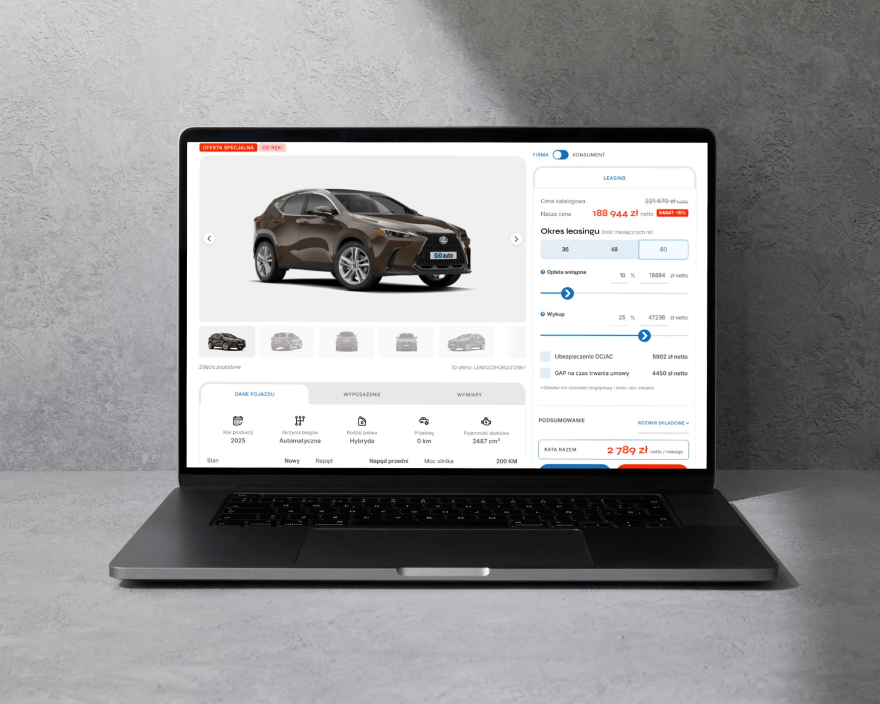 Oferta samochodu i kalkulator leasingu na stronie GO-auto